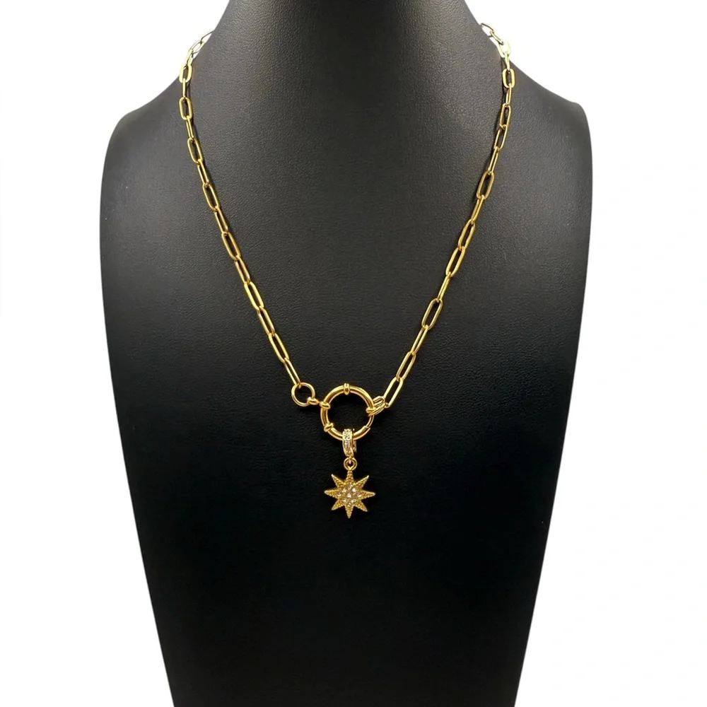 NEW 18K GOLD PLATED STARBURST LINK NECKLACE